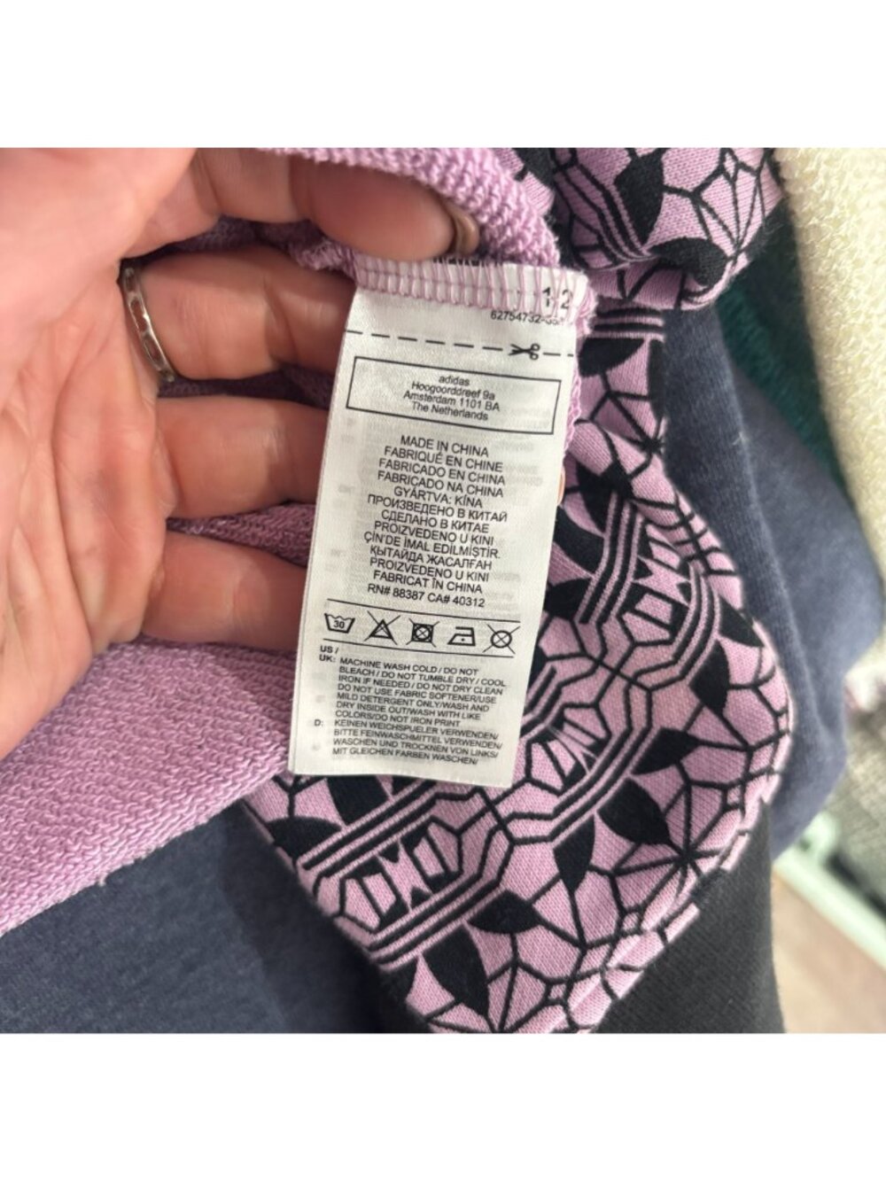 Adidas Purple Black Geometric Pattern Oversized Cropped Hoodie Pullover Small - Picture 2 of 14